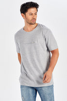 Peraluna Göğüs Fermuarlı Uzun Erkek T-Shirt - Açık Gri Melanj