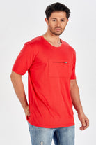 Peraluna Göğüs Fermuarlı Uzun Erkek T-Shirt - Kırmızı