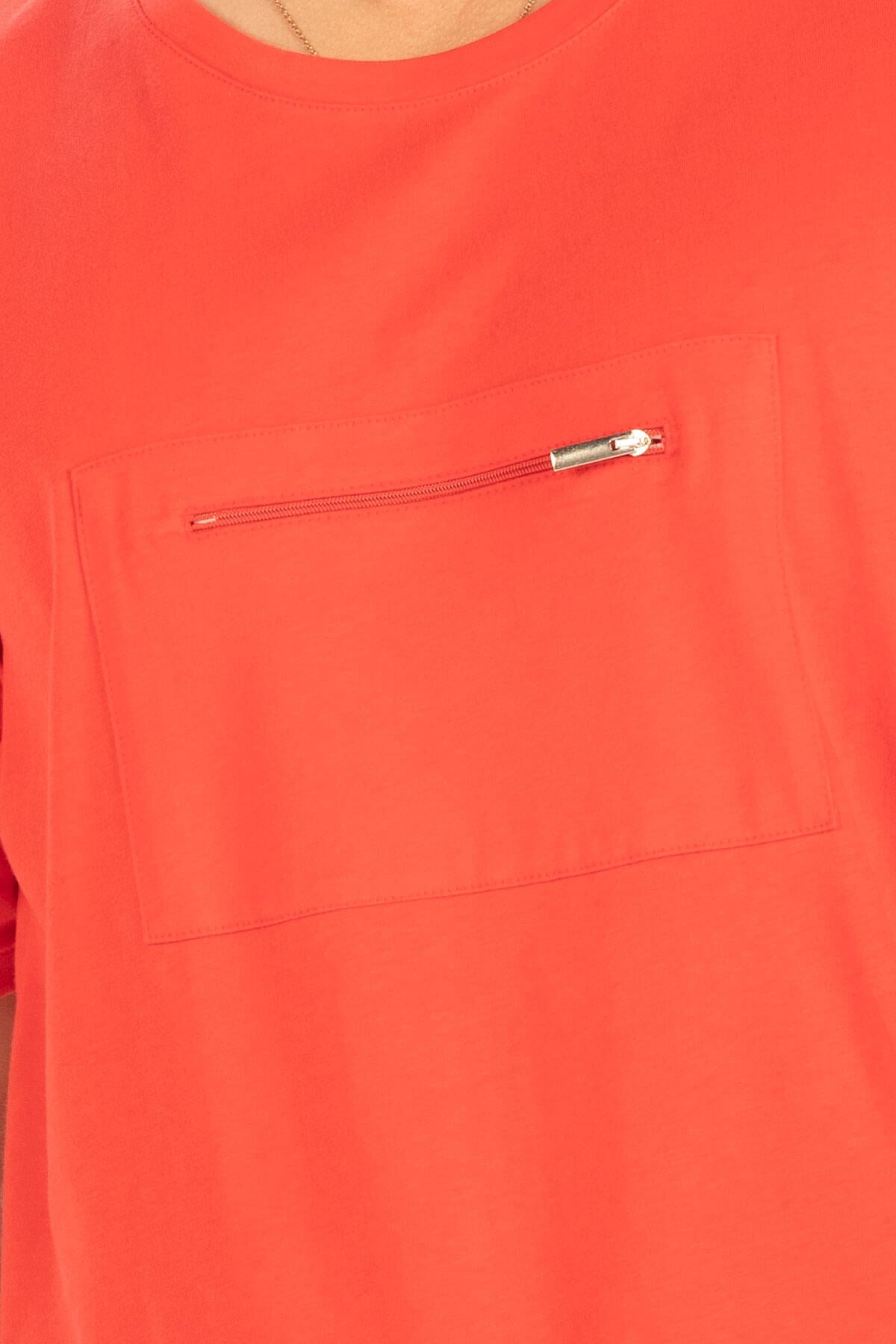 Peraluna Göğüs Fermuarlı Uzun Erkek T-Shirt - Kırmızı