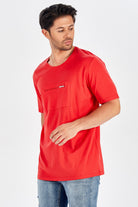 Peraluna Göğüs Fermuarlı Uzun Erkek T-Shirt - Kırmızı