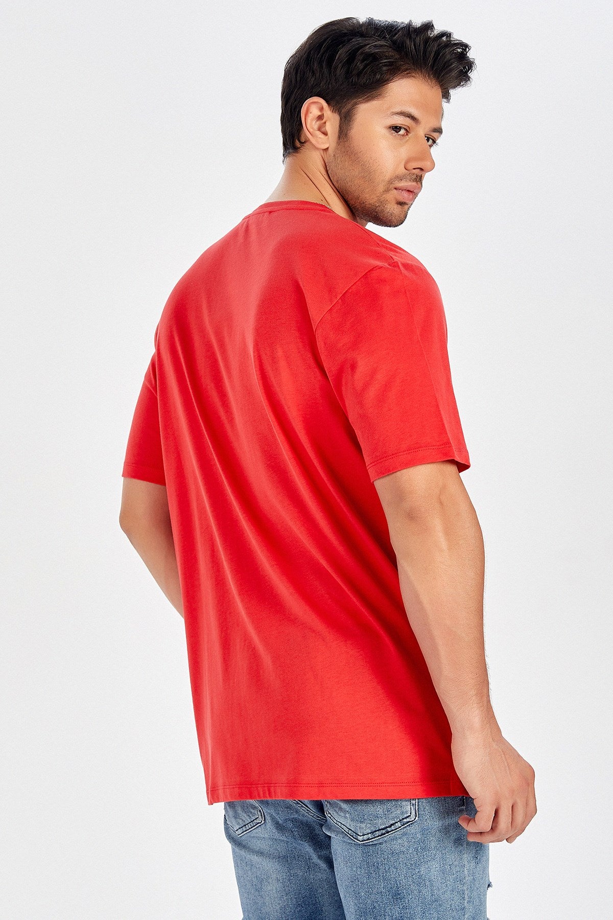 Peraluna Göğüs Fermuarlı Uzun Erkek T-Shirt - Kırmızı