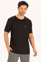 Peraluna Göğüs Fermuarlı Uzun Erkek T-Shirt - Siyah