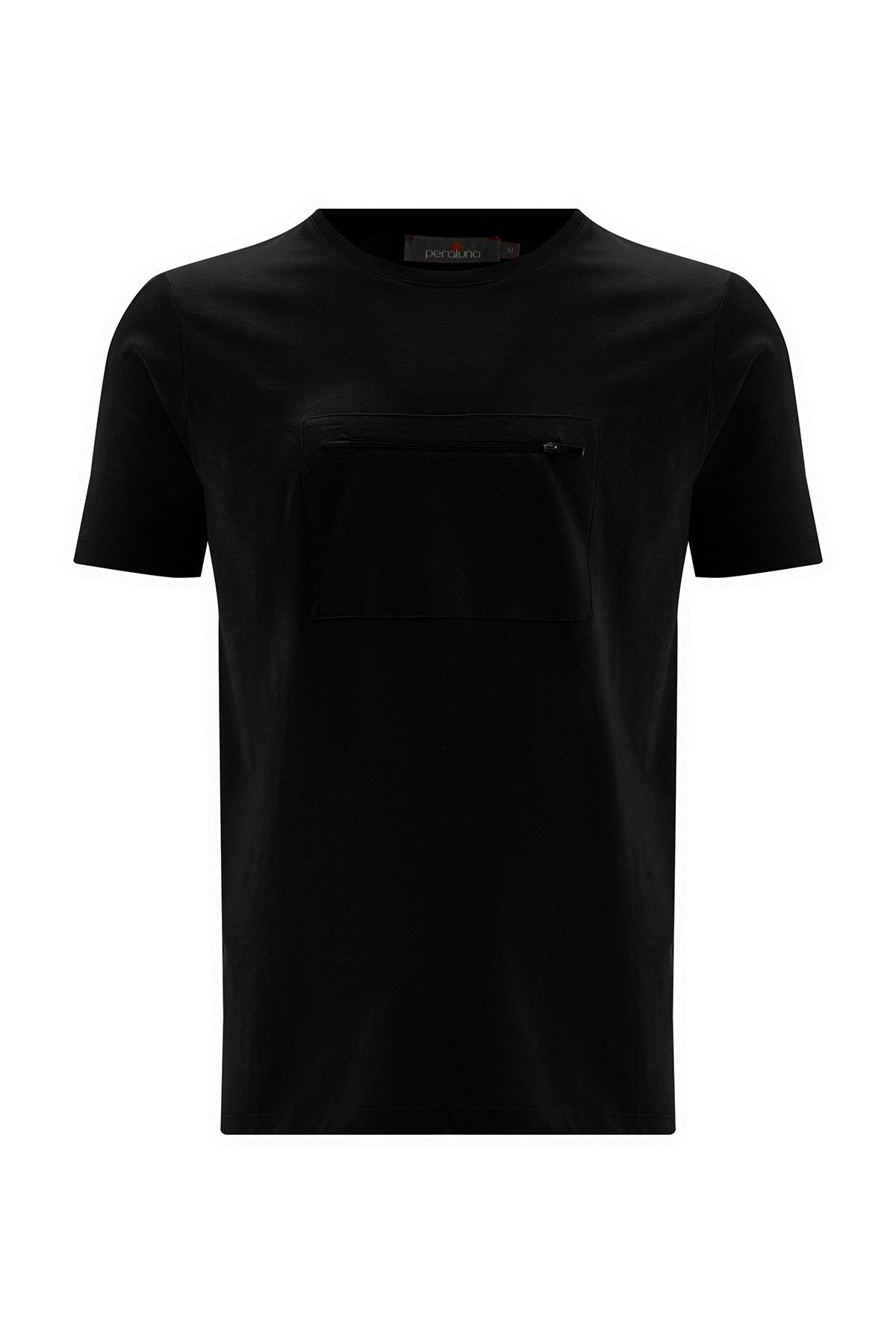 Peraluna Göğüs Fermuarlı Uzun Erkek T-Shirt - Siyah