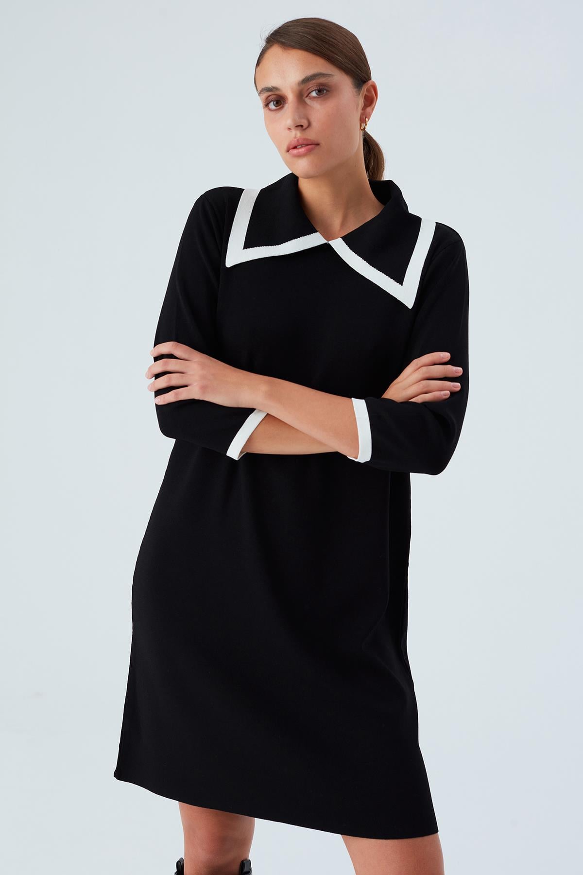 Peraluna Grace Dress Rahat Kesim A Form Rayon Kadın Triko Elbise - Siyah