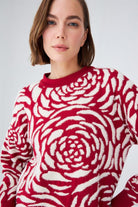 Peraluna-Gül Desenli Jakarlı Bol Kesim Kadın Triko Tunik-Kazak & Triko-1-Milagron.com