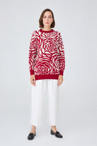 Peraluna-Gül Desenli Jakarlı Bol Kesim Kadın Triko Tunik-Kazak & Triko-2-Milagron.com