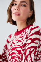 Peraluna-Gül Desenli Jakarlı Bol Kesim Kadın Triko Tunik-Kazak & Triko-4-Milagron.com