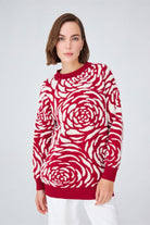 Peraluna-Gül Desenli Jakarlı Bol Kesim Kadın Triko Tunik-Kazak & Triko-5-Milagron.com