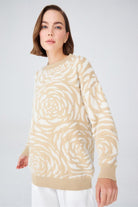 Peraluna-Gül Desenli Jakarlı Bol Kesim Kadın Triko Tunik-Kazak & Triko-9-Milagron.com