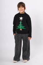 Peraluna-Happy Times Çam Ağacı Desenli çocuk Yılbaşı Kazağı Siyah/Yeşil-Kazak & Triko-1-Milagron.com