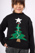 Peraluna-Happy Times Çam Ağacı Desenli çocuk Yılbaşı Kazağı Siyah/Yeşil-Kazak & Triko-2-Milagron.com