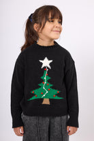 Peraluna-Happy Times Çam Ağacı Desenli çocuk Yılbaşı Kazağı Siyah/Yeşil-Kazak & Triko-6-Milagron.com