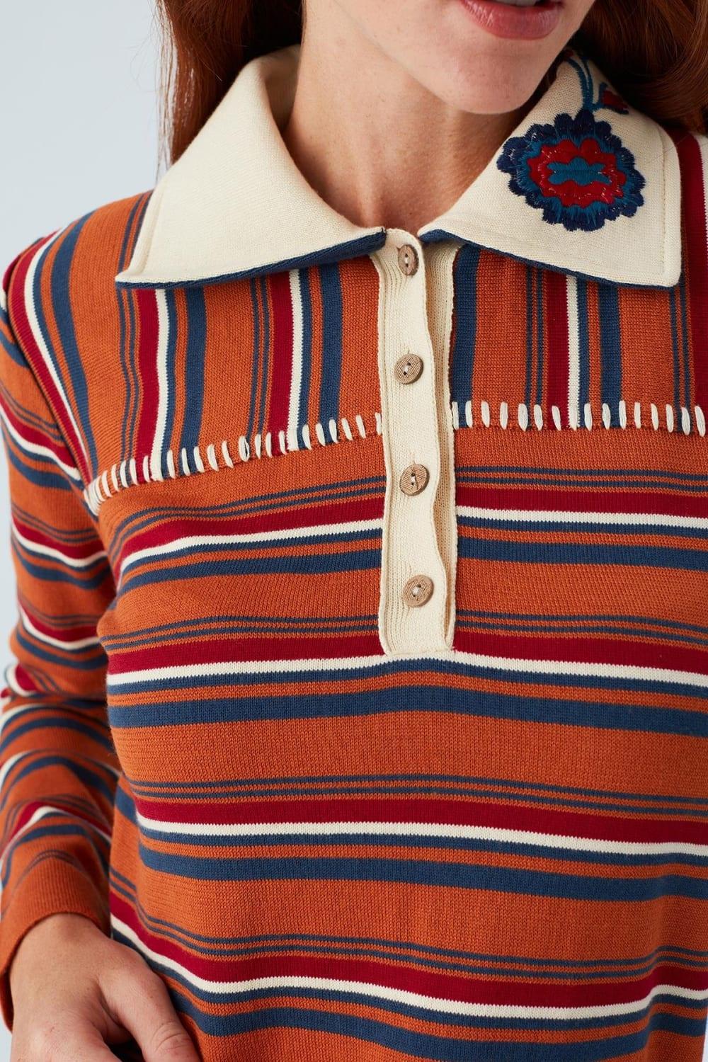 Peraluna-Harper Blouse Çizgili Nakışlı İnce Kadın Triko Bluz-T-Shirts-4-Milagron.com