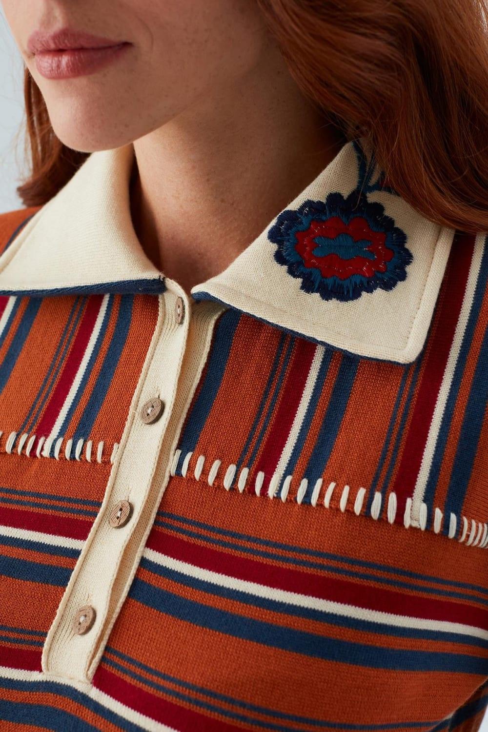 Peraluna-Harper Blouse Çizgili Nakışlı İnce Kadın Triko Bluz-T-Shirts-5-Milagron.com