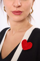 Peraluna Heart Kalp Motif El Yapımı Broş - Kırmızı