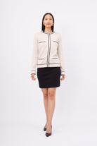 Peraluna-Helen Cardigan Çizgi Detaylı O Yaka Rahat Kesim İnce Kadın Triko Hırka Bej-Kazak & Triko-1-Milagron.com