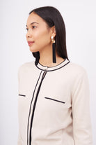 Peraluna-Helen Cardigan Çizgi Detaylı O Yaka Rahat Kesim İnce Kadın Triko Hırka Bej-Kazak & Triko-4-Milagron.com