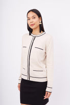 Peraluna-Helen Cardigan Çizgi Detaylı O Yaka Rahat Kesim İnce Kadın Triko Hırka Bej-Kazak & Triko-5-Milagron.com