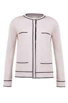 Peraluna-Helen Cardigan Çizgi Detaylı O Yaka Rahat Kesim İnce Kadın Triko Hırka Bej-Kazak & Triko-8-Milagron.com