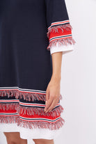 Peraluna-Hilda Dress Püskül Detaylı A Form 3/4 Kol Rahat Kadın Triko Elbise Lacivert-Elbise-4-Milagron.com