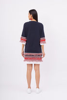 Peraluna-Hilda Dress Püskül Detaylı A Form 3/4 Kol Rahat Kadın Triko Elbise Lacivert-Elbise-8-Milagron.com