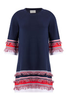 Peraluna-Hilda Dress Püskül Detaylı A Form 3/4 Kol Rahat Kadın Triko Elbise Lacivert-Elbise-9-Milagron.com