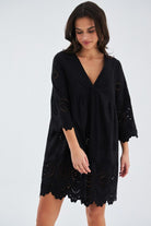 Peraluna-Hi̇romi̇ Dress %100 Pamuk 3/4 Kol Diz Hizası Yazlık Kadın Elbise -Elbise-13-Milagron.com