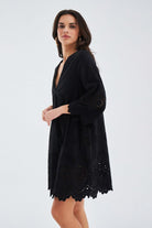 Peraluna-Hi̇romi̇ Dress %100 Pamuk 3/4 Kol Diz Hizası Yazlık Kadın Elbise -Elbise-15-Milagron.com