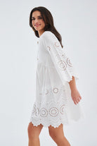 Peraluna-Hi̇romi̇ Dress %100 Pamuk 3/4 Kol Diz Hizası Yazlık Kadın Elbise -Elbise-2-Milagron.com