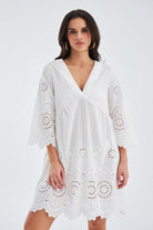 Peraluna-Hi̇romi̇ Dress %100 Pamuk 3/4 Kol Diz Hizası Yazlık Kadın Elbise -Elbise-3-Milagron.com