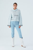 Peraluna-Ilda Pullover %100 Pamuk Saç örgülü Bol Kesim Kadın Triko Kazak Buz Mavisi-Kazak-1-Milagron.com