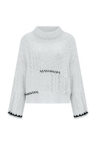 Peraluna-Ilda Pullover %100 Pamuk Saç örgülü Bol Kesim Kadın Triko Kazak Buz Mavisi-Kazak-9-Milagron.com