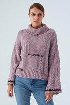Peraluna-Ilda Pullover %100 Pamuk Saç örgülü Bol Kesim Kadın Triko Kazak Gül Kurusu-Kazak-2-Milagron.com