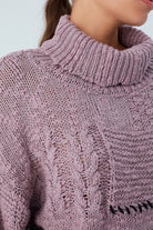 Peraluna-Ilda Pullover %100 Pamuk Saç örgülü Bol Kesim Kadın Triko Kazak Gül Kurusu-Kazak-3-Milagron.com