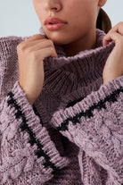 Peraluna-Ilda Pullover %100 Pamuk Saç örgülü Bol Kesim Kadın Triko Kazak Gül Kurusu-Kazak-4-Milagron.com