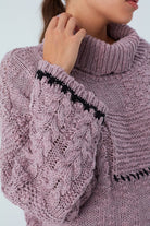 Peraluna-Ilda Pullover %100 Pamuk Saç örgülü Bol Kesim Kadın Triko Kazak Gül Kurusu-Kazak-6-Milagron.com