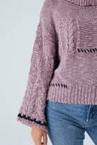 Peraluna-Ilda Pullover %100 Pamuk Saç örgülü Bol Kesim Kadın Triko Kazak Gül Kurusu-Kazak-7-Milagron.com