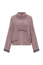 Peraluna-Ilda Pullover %100 Pamuk Saç örgülü Bol Kesim Kadın Triko Kazak Gül Kurusu-Kazak-8-Milagron.com