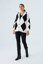 Peraluna-Irene Cardi̇gan Büyük Baklava Desenli Bol Kesim Mevsimlik Kadın Triko Hırka-Kazak & Triko-1-Milagron.com