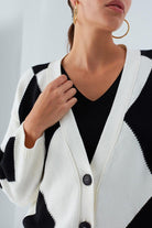 Peraluna-Irene Cardi̇gan Büyük Baklava Desenli Bol Kesim Mevsimlik Kadın Triko Hırka-Kazak & Triko-3-Milagron.com