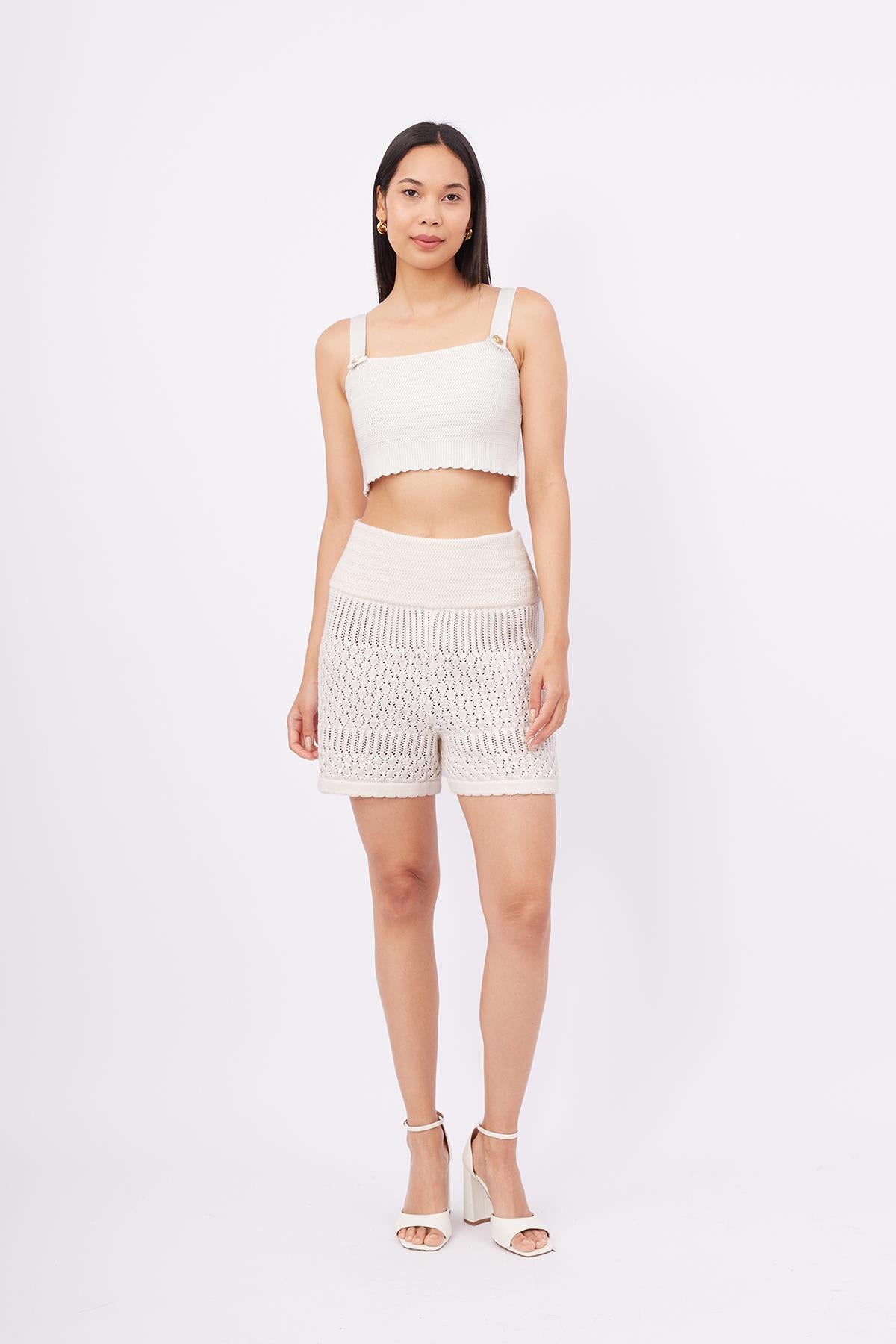 Peraluna-Iris Bralette Balık Sırtı Örgü Altın Renk Düğmeli Kadın Triko Bralet Ekru-Bralet-1-Milagron.com