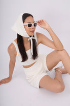 Peraluna-Iris Scarfe Balık Sırtı Örgü Detaylı Bağcıklı Kadın Triko Eşarp Ekru-Eşarp-6-Milagron.com