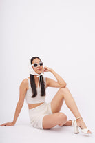 Peraluna-Iris Scarfe Balık Sırtı Örgü Detaylı Bağcıklı Kadın Triko Eşarp Ekru-Eşarp-7-Milagron.com