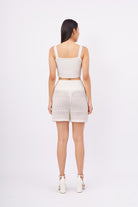 Peraluna-Iris Short Ajur Örgü Beli Lastikli Rahat Kesim Kadın Triko Şort Ekru-Şort-7-Milagron.com