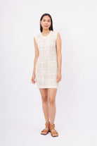 Peraluna-Isabel Dress Ajur örgü El Yapımı çiçek Detaylı Düz Kesim Kolsuz Kadın Triko Elbise Ekru-Elbise-1-Milagron.com