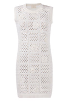 Peraluna-Isabel Dress Ajur örgü El Yapımı çiçek Detaylı Düz Kesim Kolsuz Kadın Triko Elbise Ekru-Elbise-10-Milagron.com