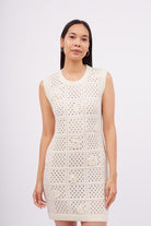 Peraluna-Isabel Dress Ajur örgü El Yapımı çiçek Detaylı Düz Kesim Kolsuz Kadın Triko Elbise Ekru-Elbise-2-Milagron.com