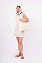 Peraluna-Isabel Dress Ajur örgü El Yapımı çiçek Detaylı Düz Kesim Kolsuz Kadın Triko Elbise Ekru-Elbise-6-Milagron.com