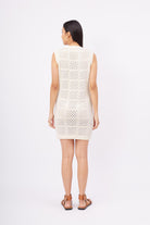 Peraluna-Isabel Dress Ajur örgü El Yapımı çiçek Detaylı Düz Kesim Kolsuz Kadın Triko Elbise Ekru-Elbise-9-Milagron.com