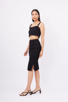 Peraluna-Jasmine Skirt Midi Boy Yandan Düğmeli Ribana Kadın Triko Etek Siyah-Etek-6-Milagron.com